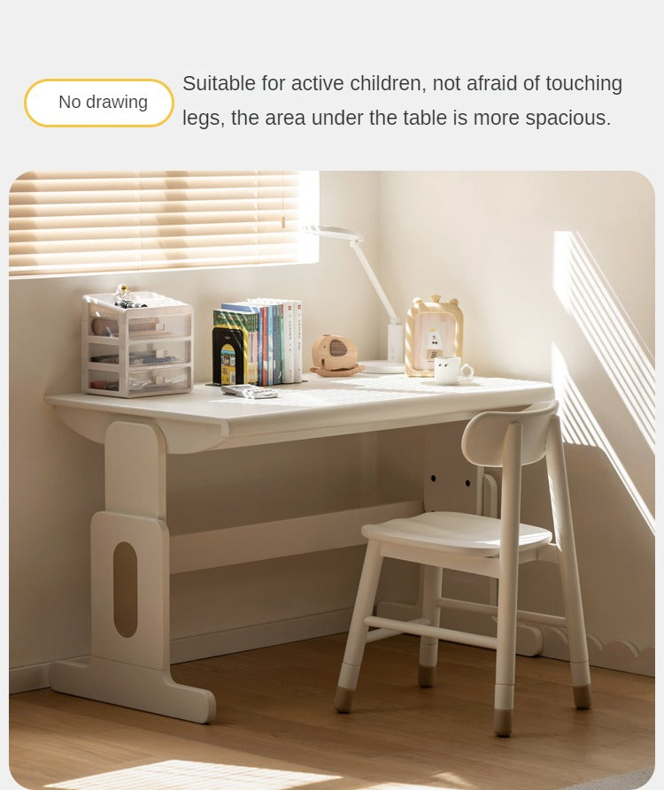 Solid Rubberwood Lift Study Desk Adjustable White Kids Desk