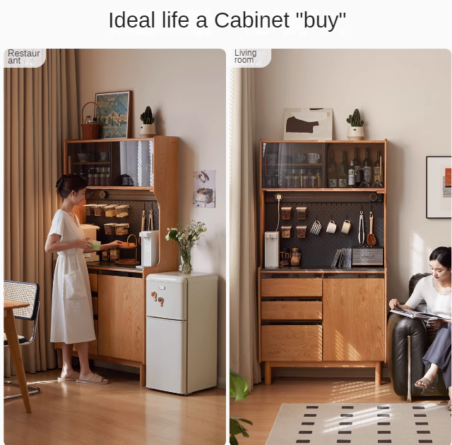 Cherry Solid Wood Rock Board Retro Storage Cabinet