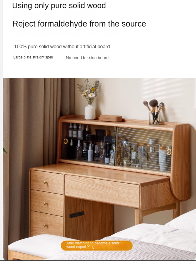 Oak Solid Wood Vanity Table Atmosphere With Lights.