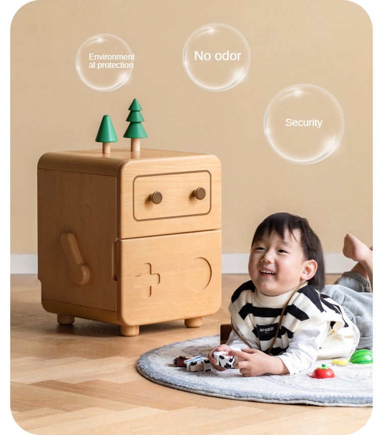 Oak Solid Wood Children's Cartoon Robot Nightstand