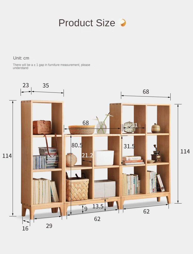 Beech Solid Wood Bookshelf, Nordic Display Rack
