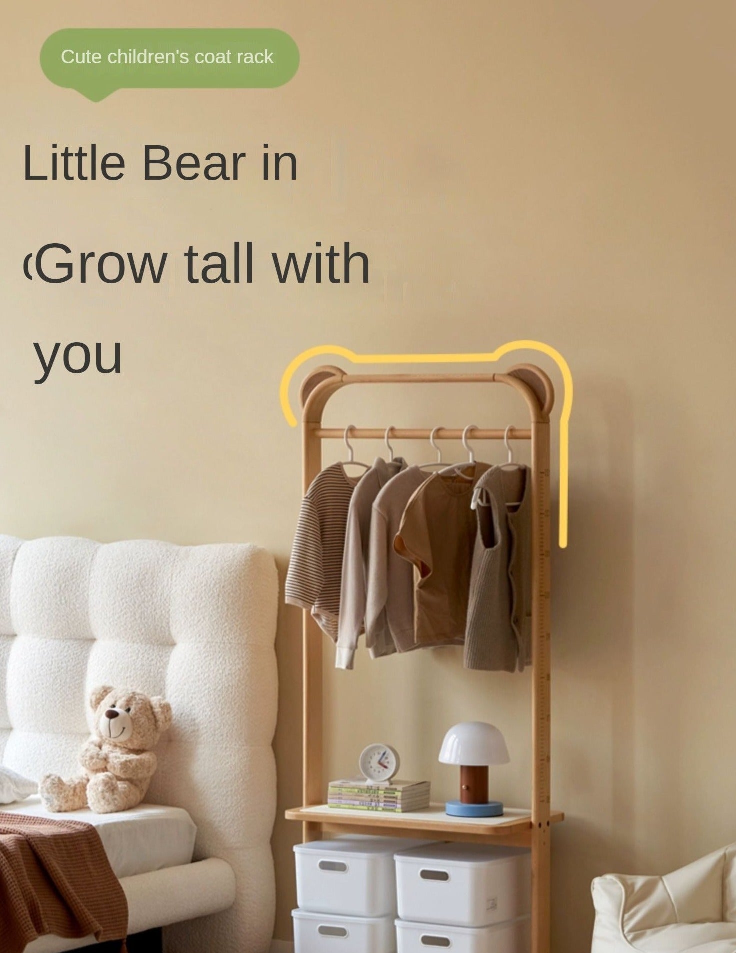 Beech Solid Wood Kids Coat Rack Floor Hanger