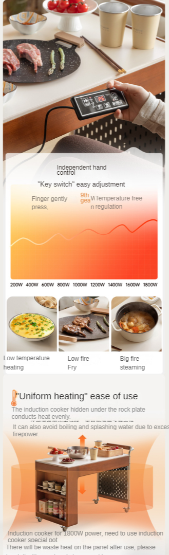 Tulipwood Solid Wood Mobile Side Table for Making Tea Around The Stove.