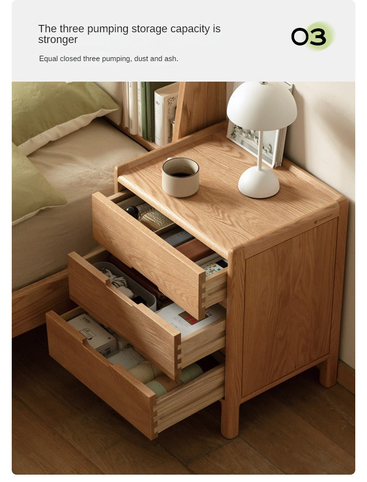 Oak Solid Wood, Solid Rubberwood Nordic Modern Nightstand.