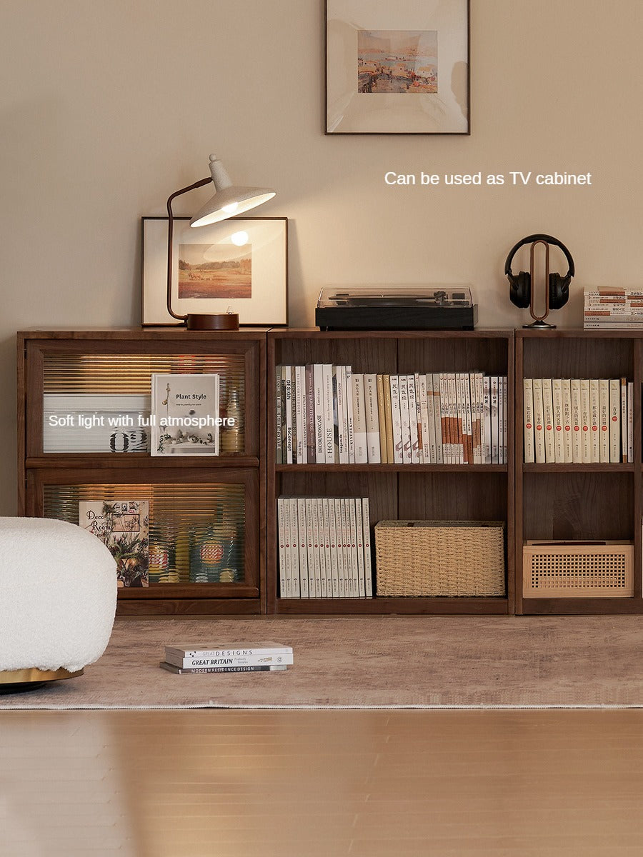 Black Walnut, Rubberwood Solid Wood Low Bookshelf Combination Floor-Standing Cabinet