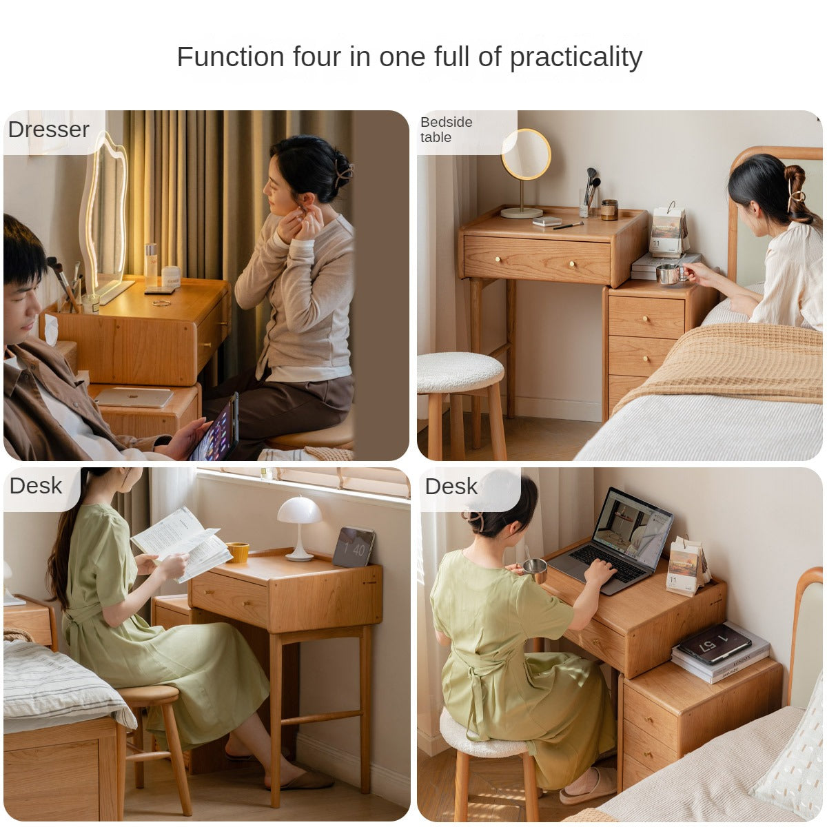 Cherry Solid Wood Dressing Table Cabinet Integrated.