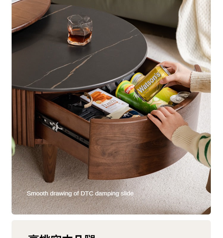 Black Walnut, Ash Solid Wood Combination Rock Plate Coffee Table