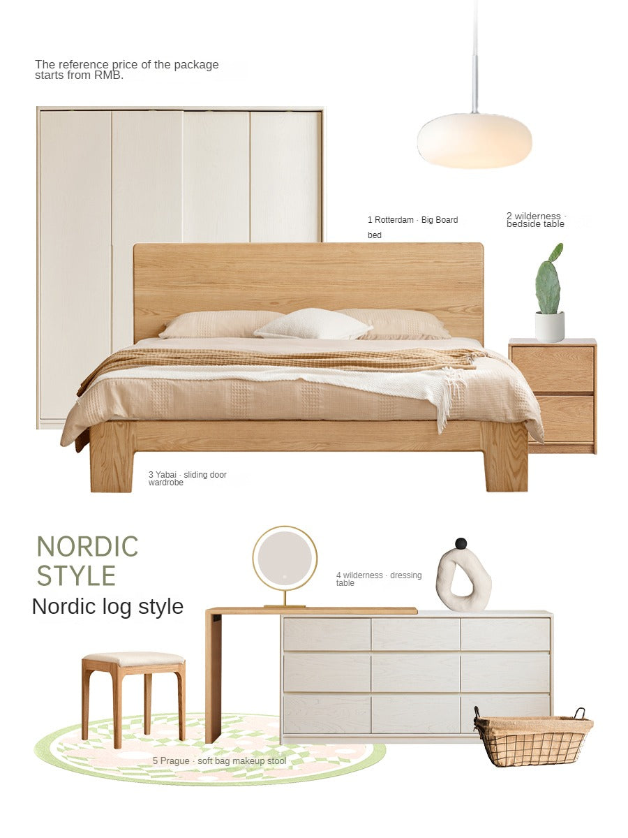 Oak Solid Wood Bed Thickened Headboard