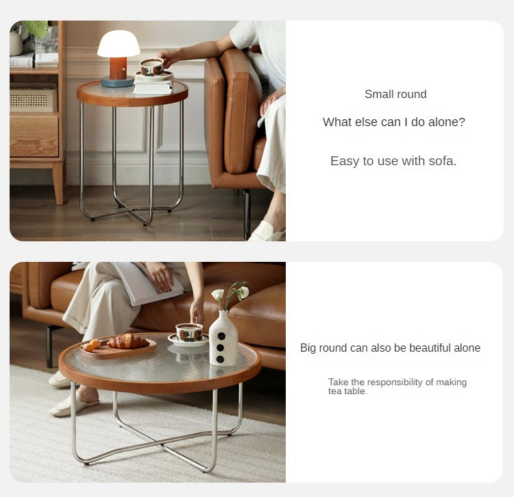 Beech Solid Wood Round Glass Coffee Table