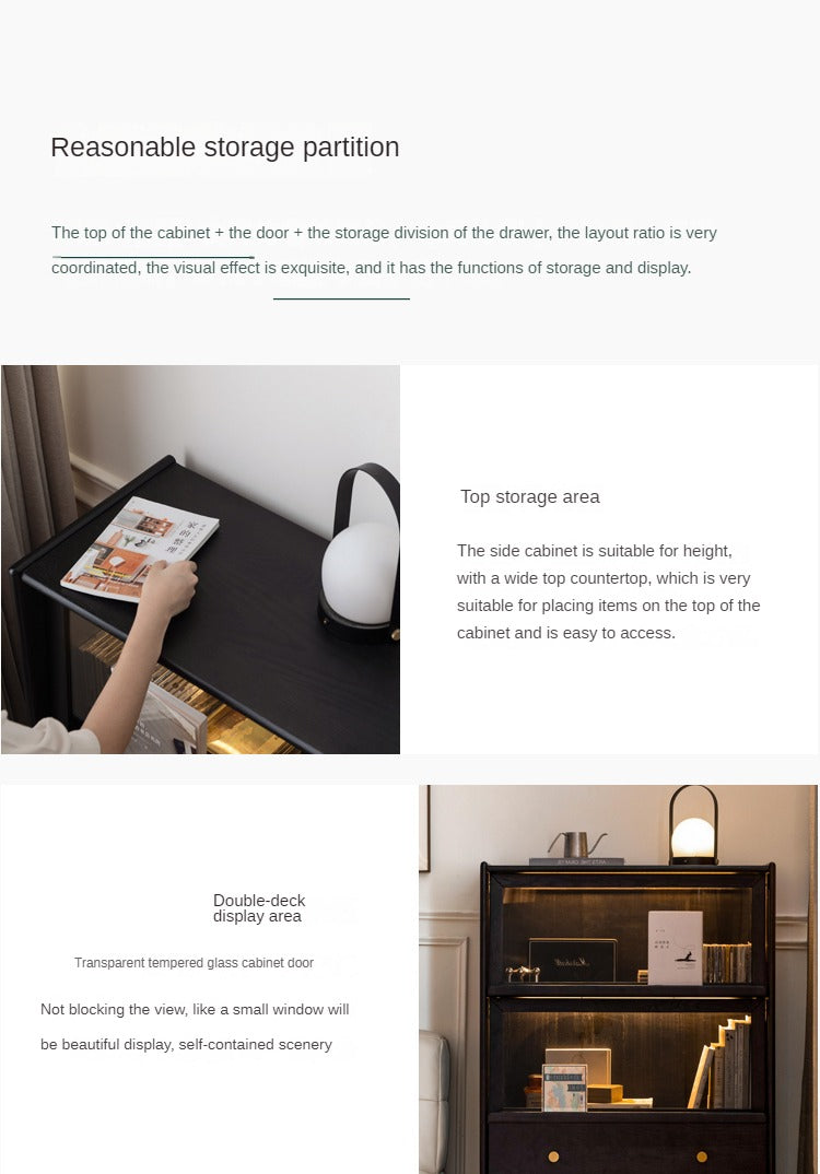 Ash Solid Wood Side Cabinet LED Lights Smoked.