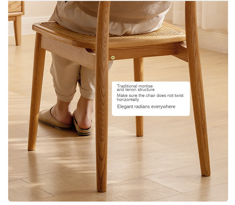 4 pcs set Oak Solid Wood Rattan - Dining Chair