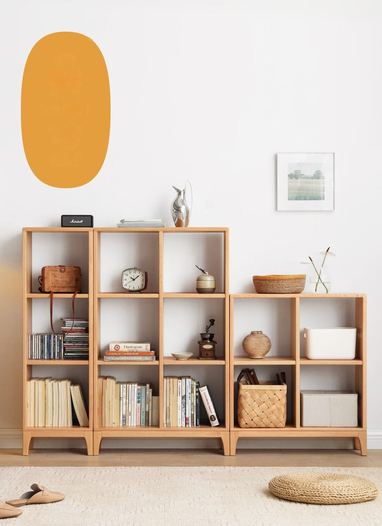Beech Solid Wood Bookshelf, Nordic Display Rack