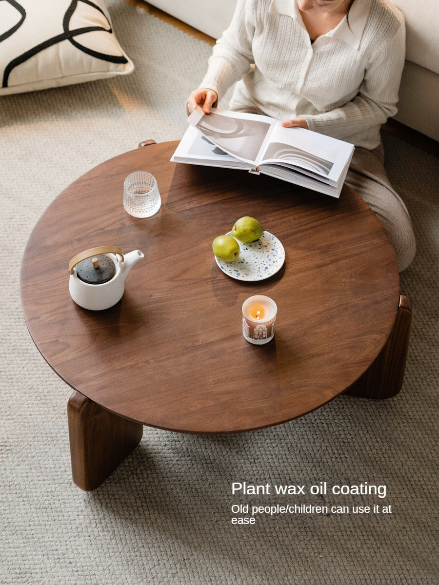 Black Walnut, Sandalwood Solid Wood Slate Round Coffee Table