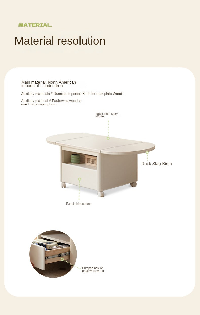 Poplar Solid Wood Folding Rock Board Mobile Coffee Table