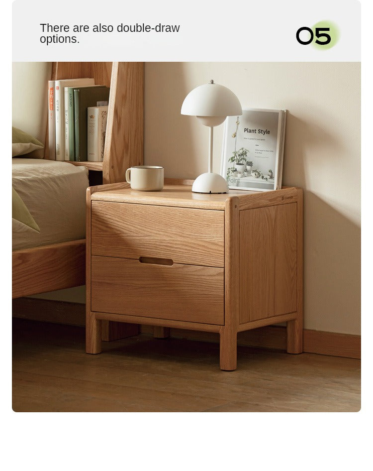 Oak Solid Wood, Solid Rubberwood Nordic Modern Nightstand.