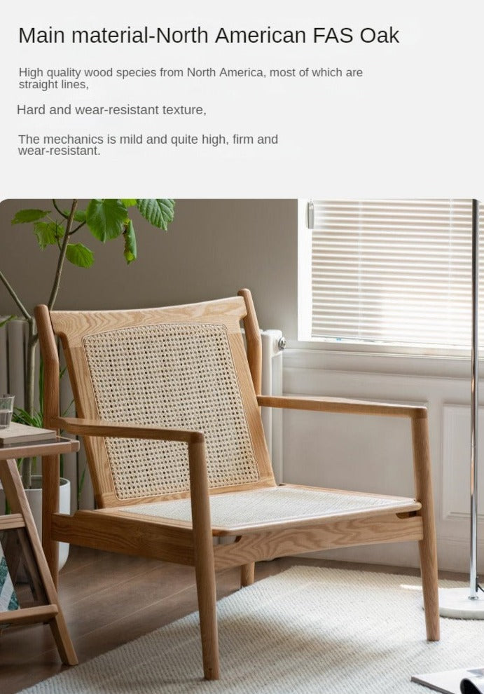 Cherry Solid Wood, Rattan Retro Armchair)
