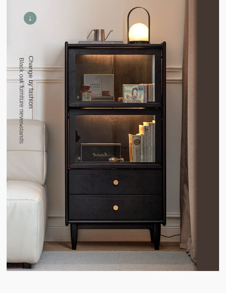 Oak, Ash Solid Wood Side Cabinet LED Lights Smoked