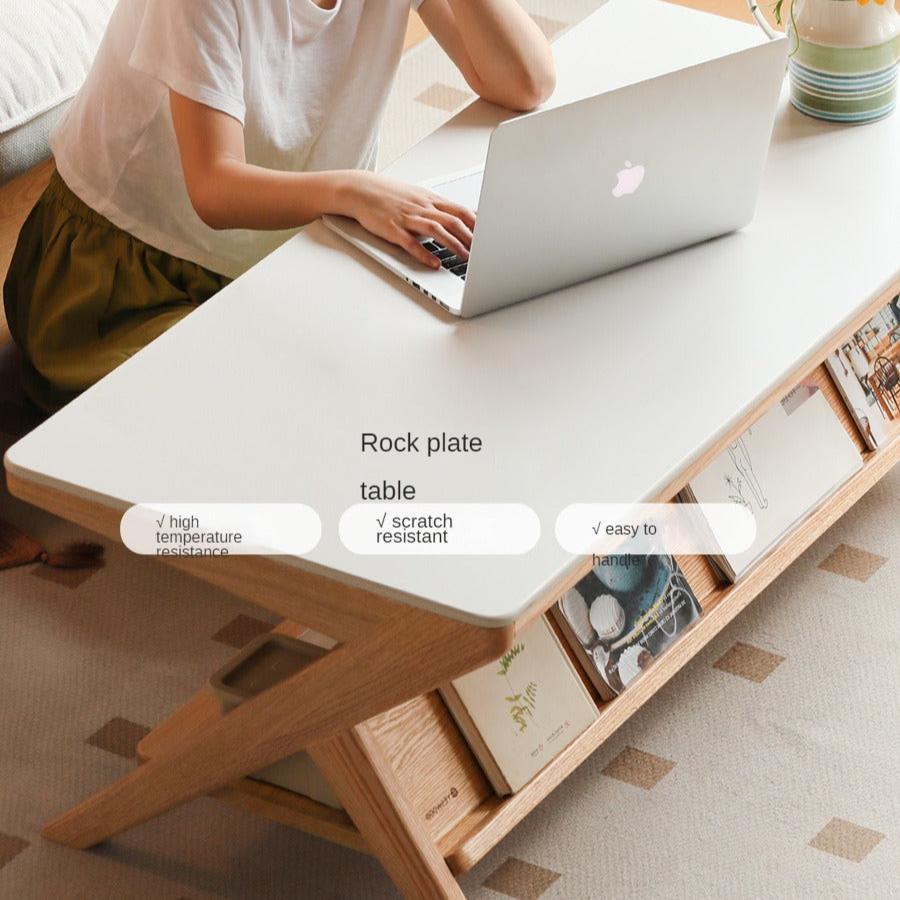 Oak Solid Wood Modern Rock Plate Coffee Table