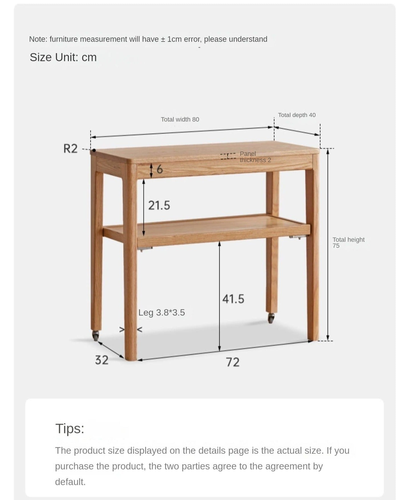 Oak Solid Wood Edge Table, Movable Small Table
