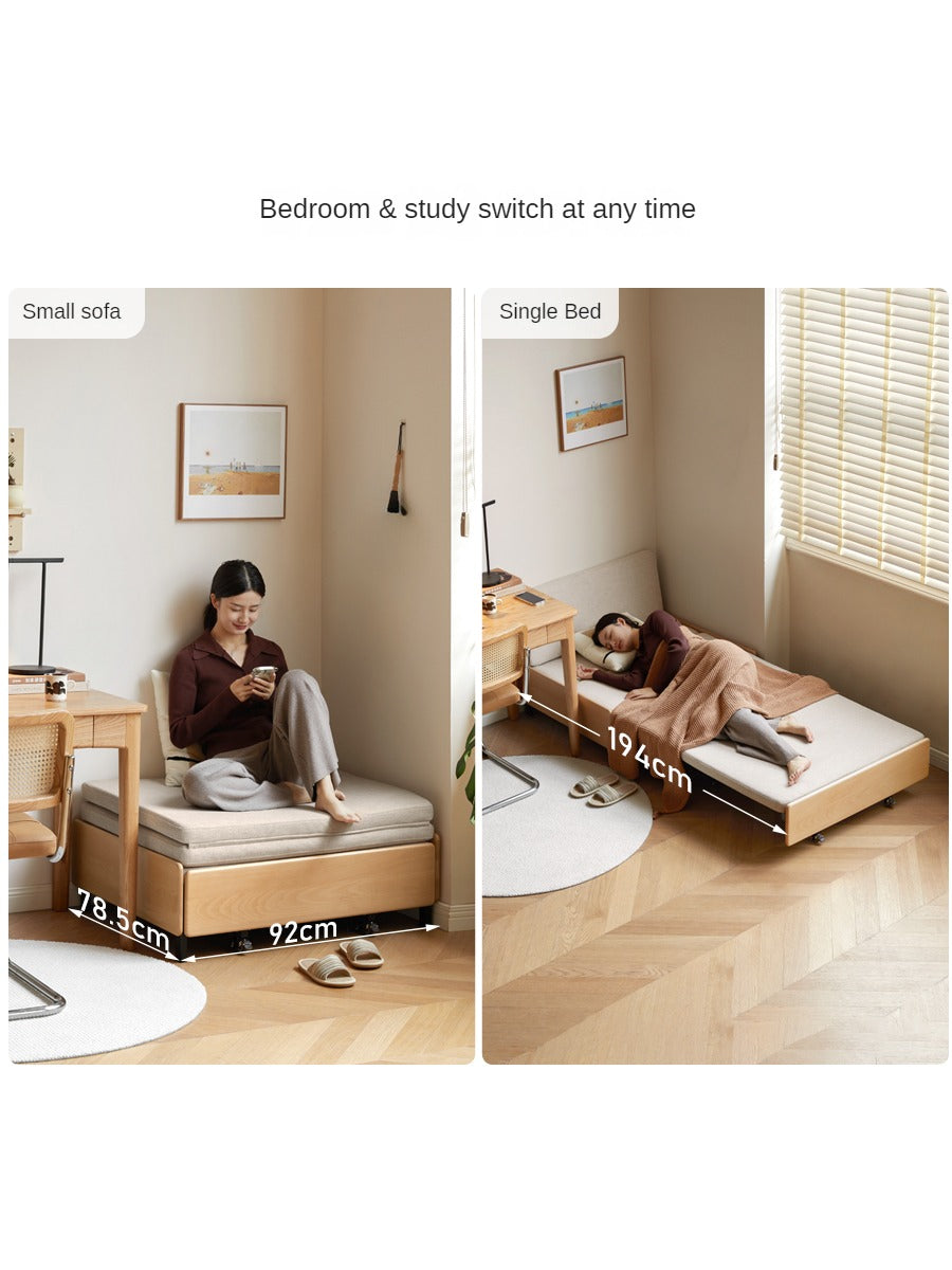 Beech Solid Wood Sofa Ull Out Retractable Single Bed.