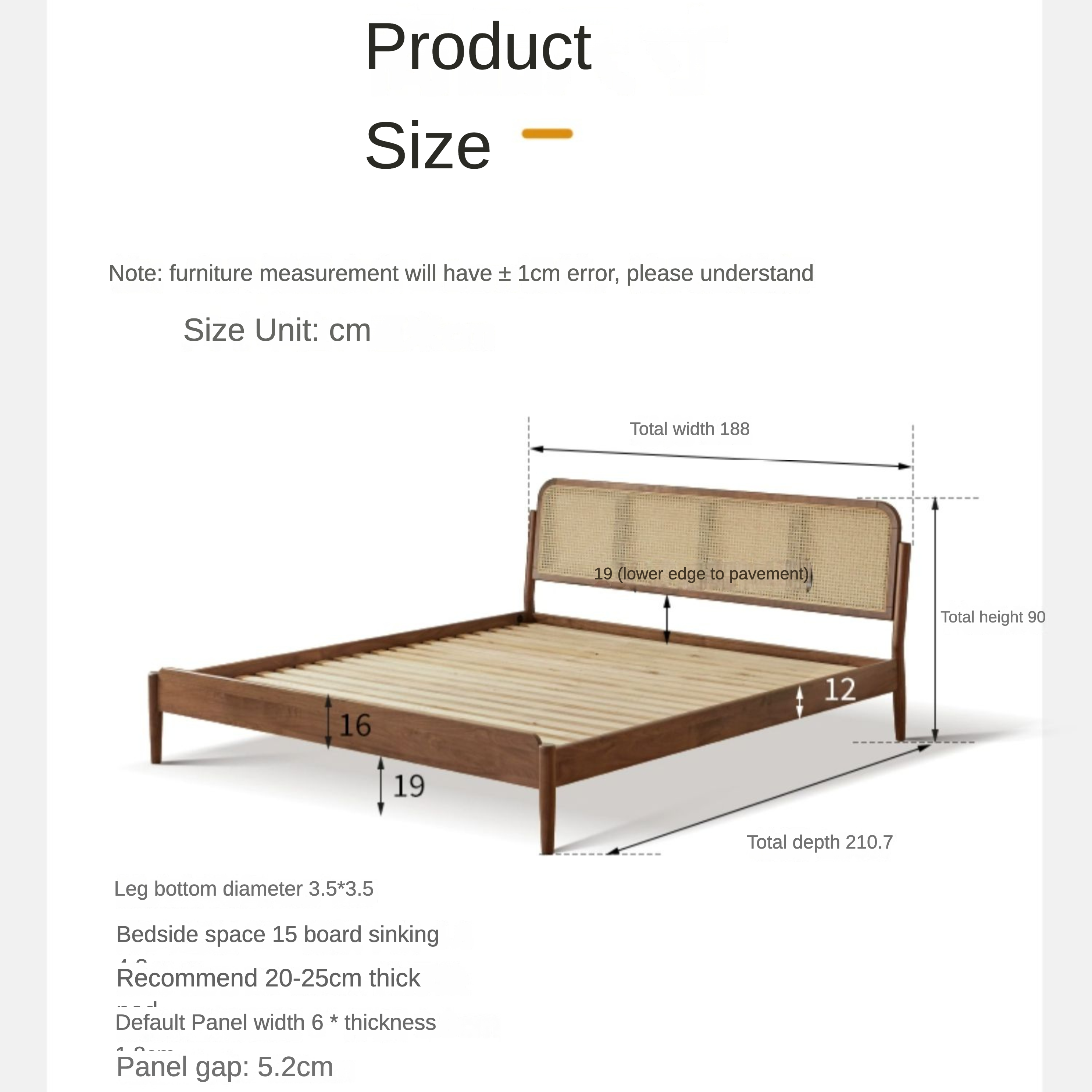 North American Black Walnut Solid Wood Rattan Bed