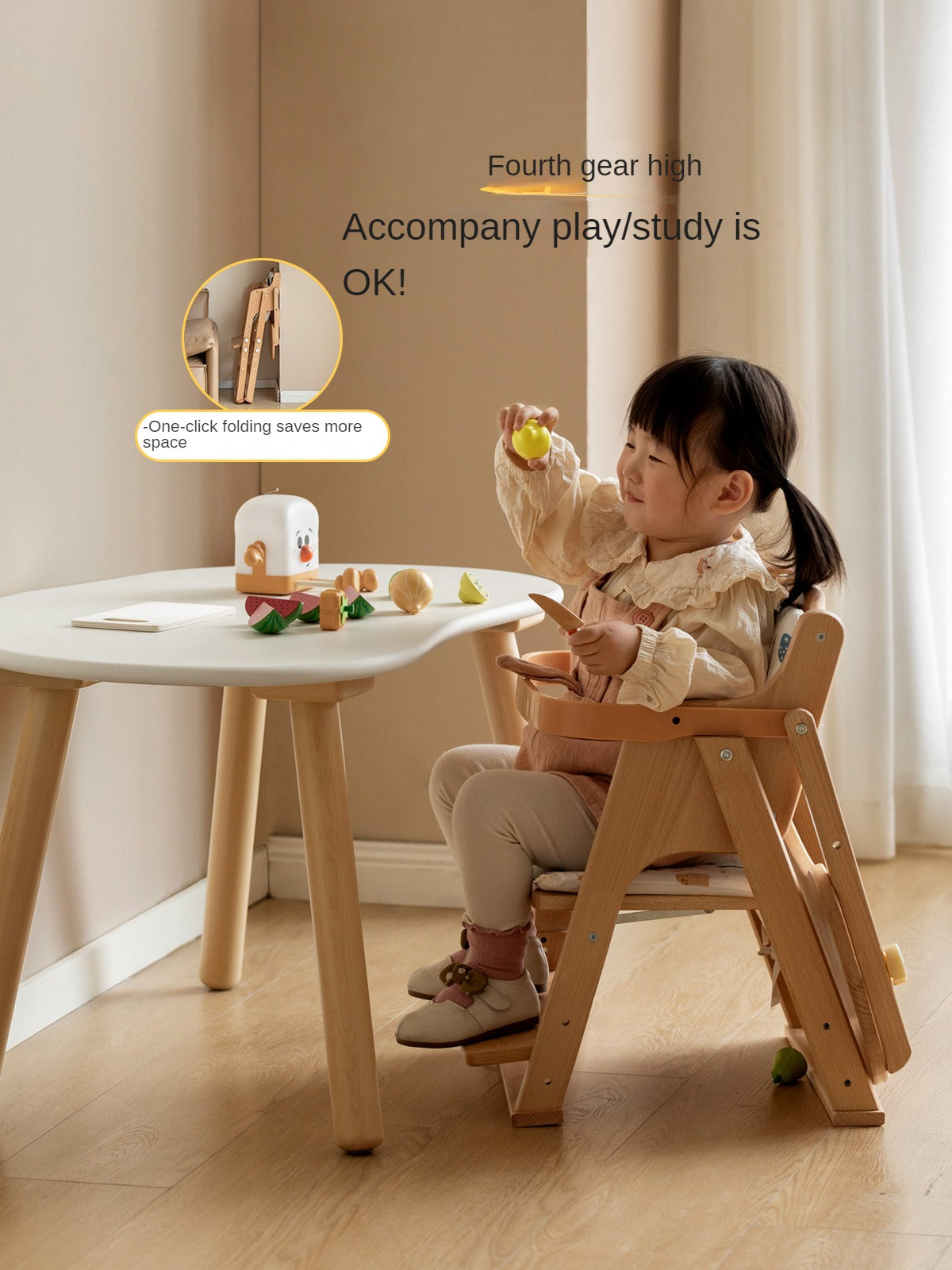 Beech Solid Wood Baby Lifting Dining Chair.