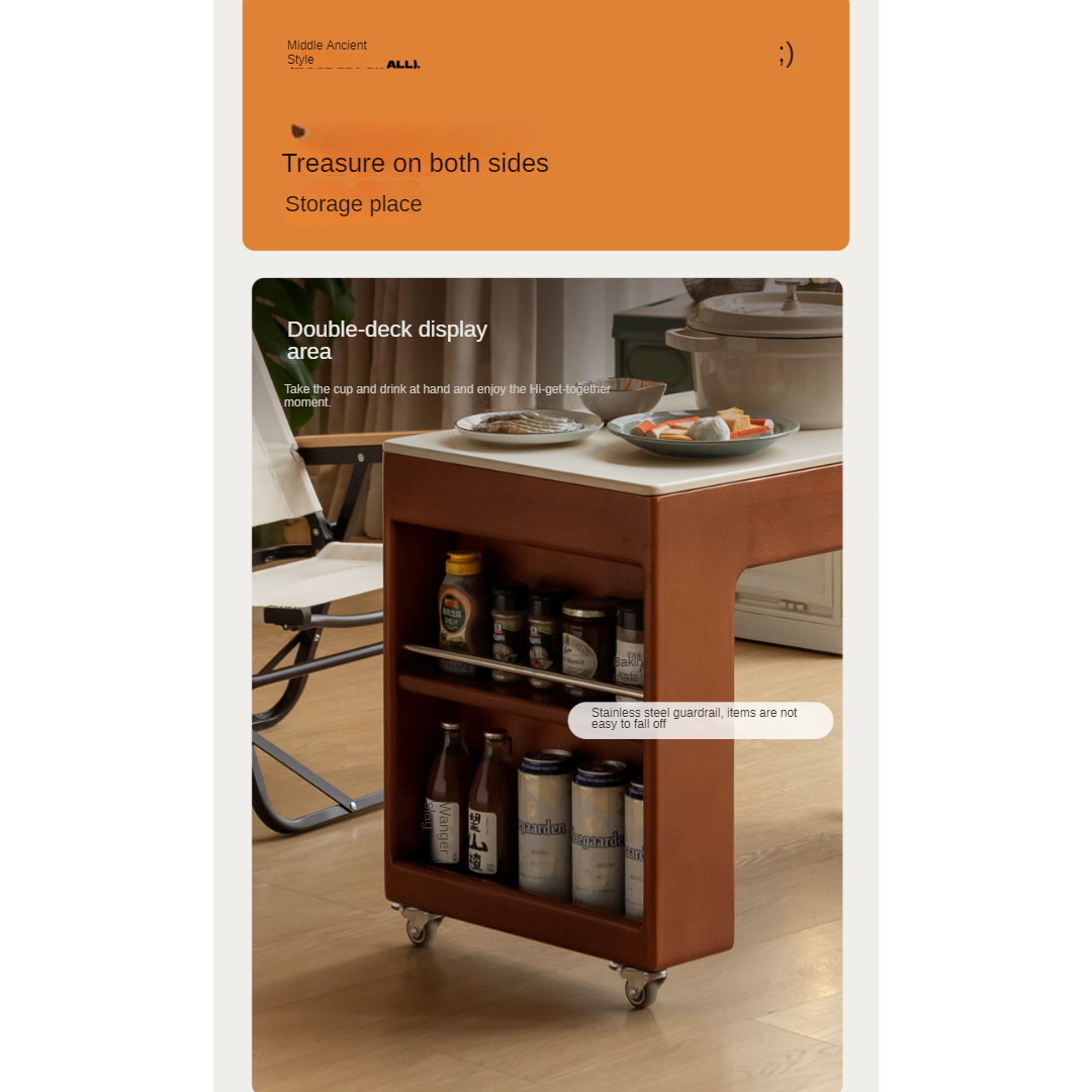 Poplar Solid Wood Coffee Table, Mobile Side Table for Making Tea Around The Stove.