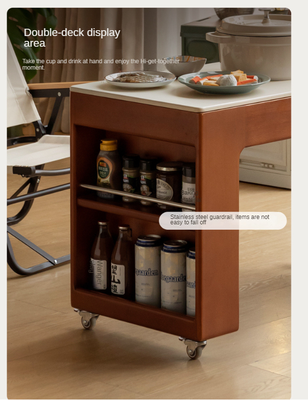 Tulipwood Solid Wood Mobile Side Table for Making Tea Around The Stove.