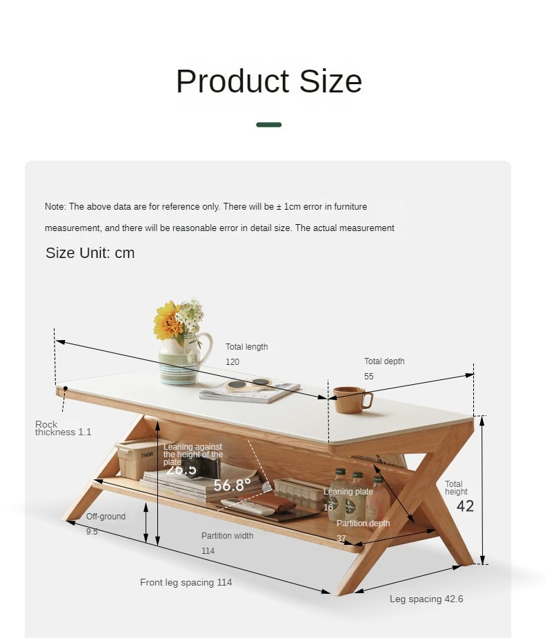Oak Solid Wood Modern Rock Plate Coffee Table