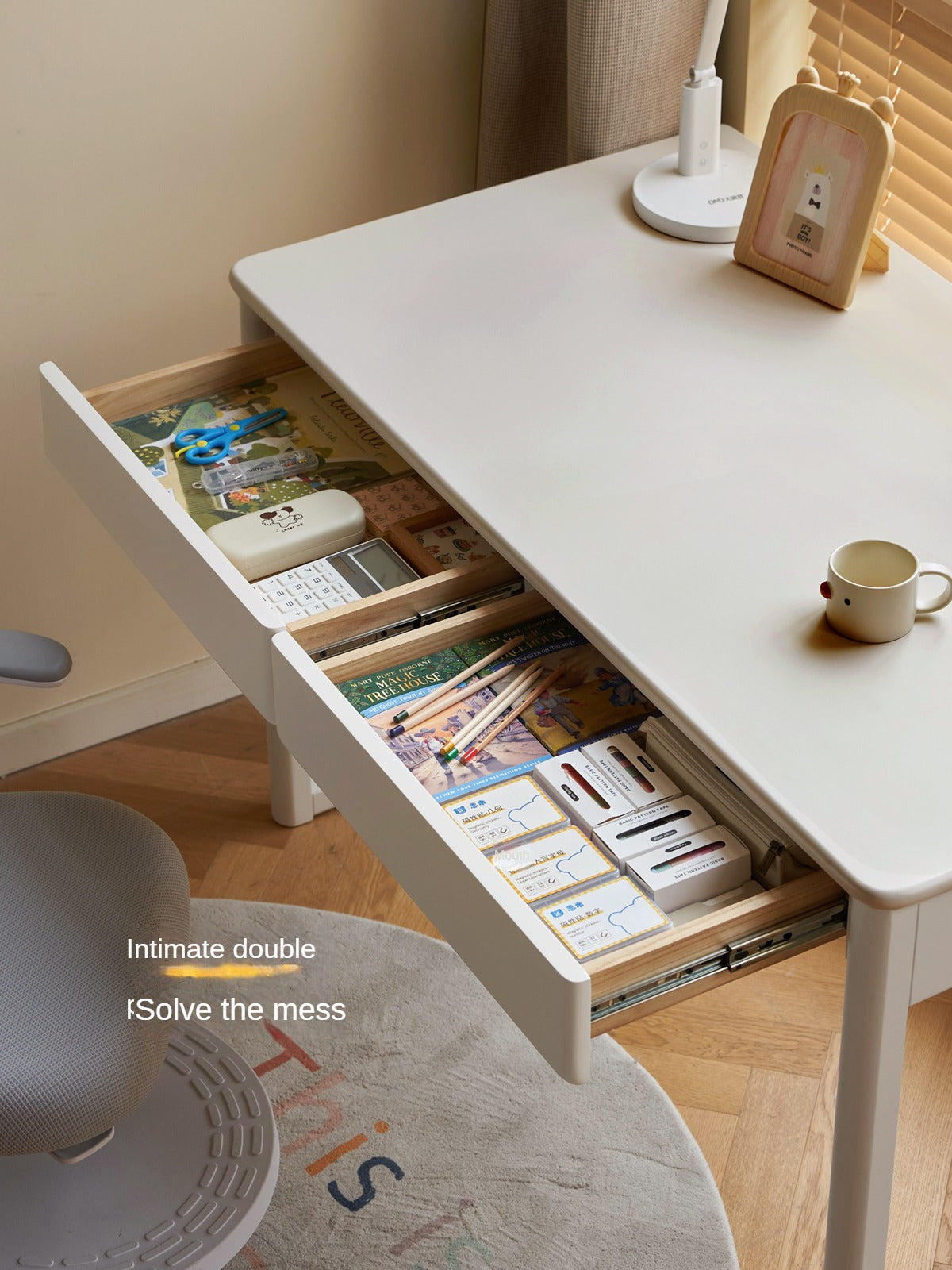 Poplar Solid Wood Study Table Writing Desk White Cream