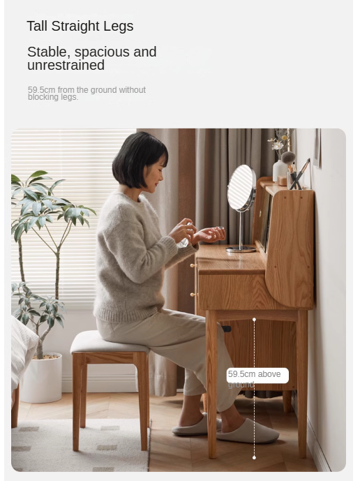 Oak Solid Wood Vanity Table Atmosphere With Lights.