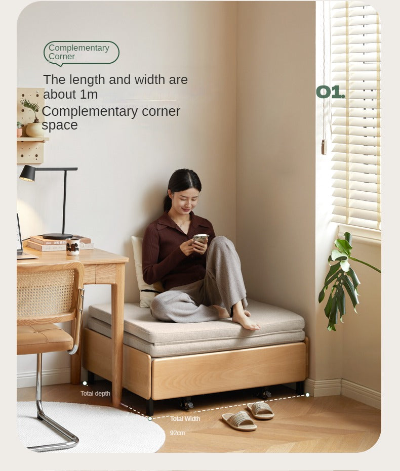 Beech Solid Wood Sofa Ull Out Retractable Single Bed.