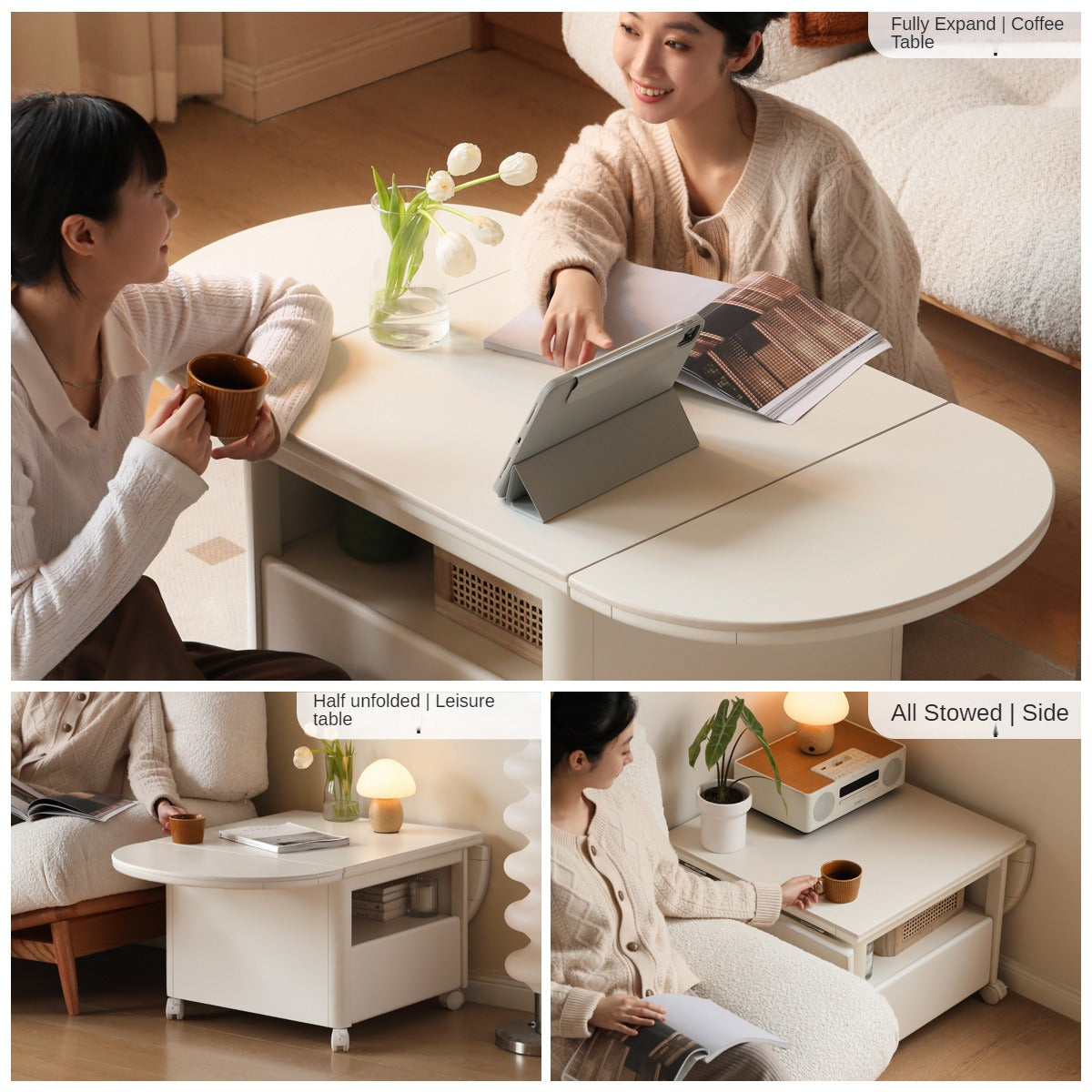 Poplar Solid Wood Folding Rock Board Mobile Coffee Table