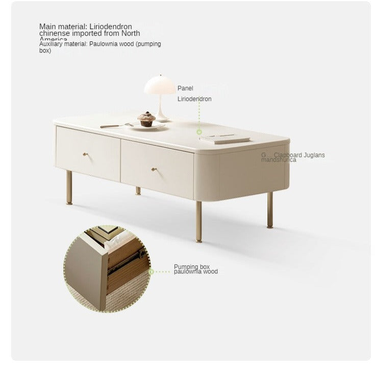 Poplar Solid Wood Modern White Storage Coffee Table