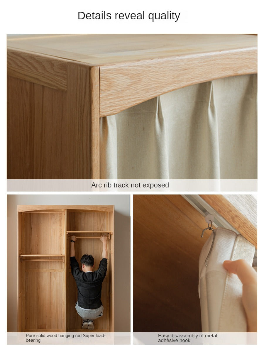 Oak, Solid Rubberwood Wardrobe Curtain Design.