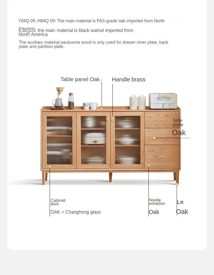Oak, Ash, Black Walnut, Cherry, Beech Solid Wood, Solid RubberWood Ultra-thin Sideboard Sliding Door