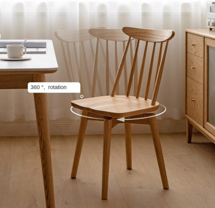 Oak Solid Wood Windsor Chair 360 Degree Rotation 4 Pcs Set