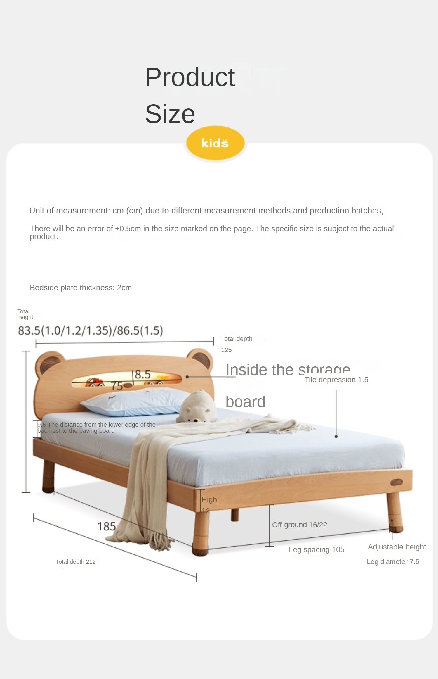 Oak solid wood children's bed with light<