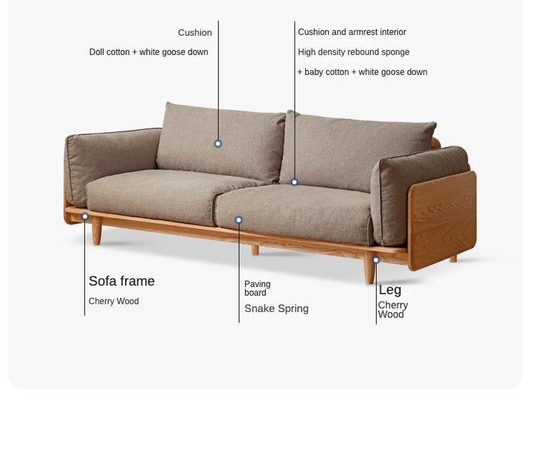 Cherry Wood Sofa Genuine Leather, Fabric-