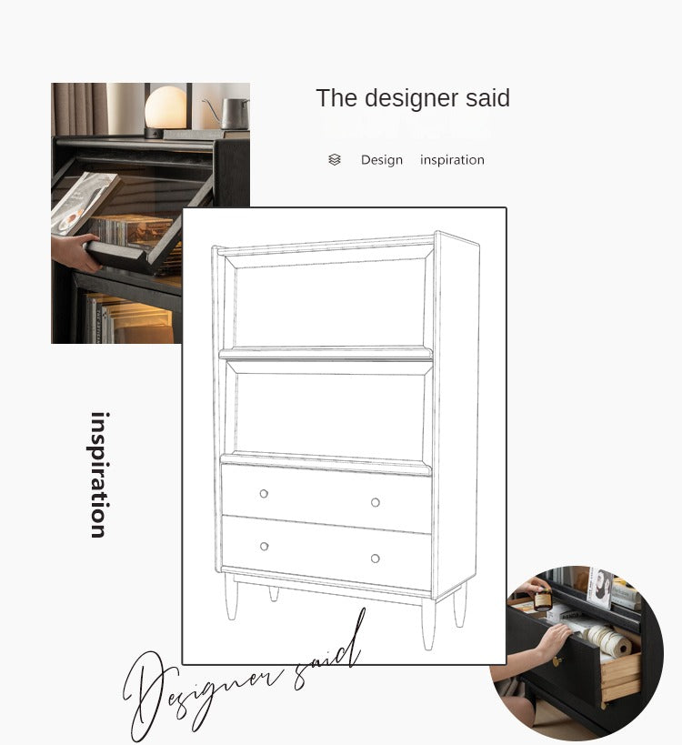 Oak, Ash Solid Wood Side Cabinet LED Lights Smoked
