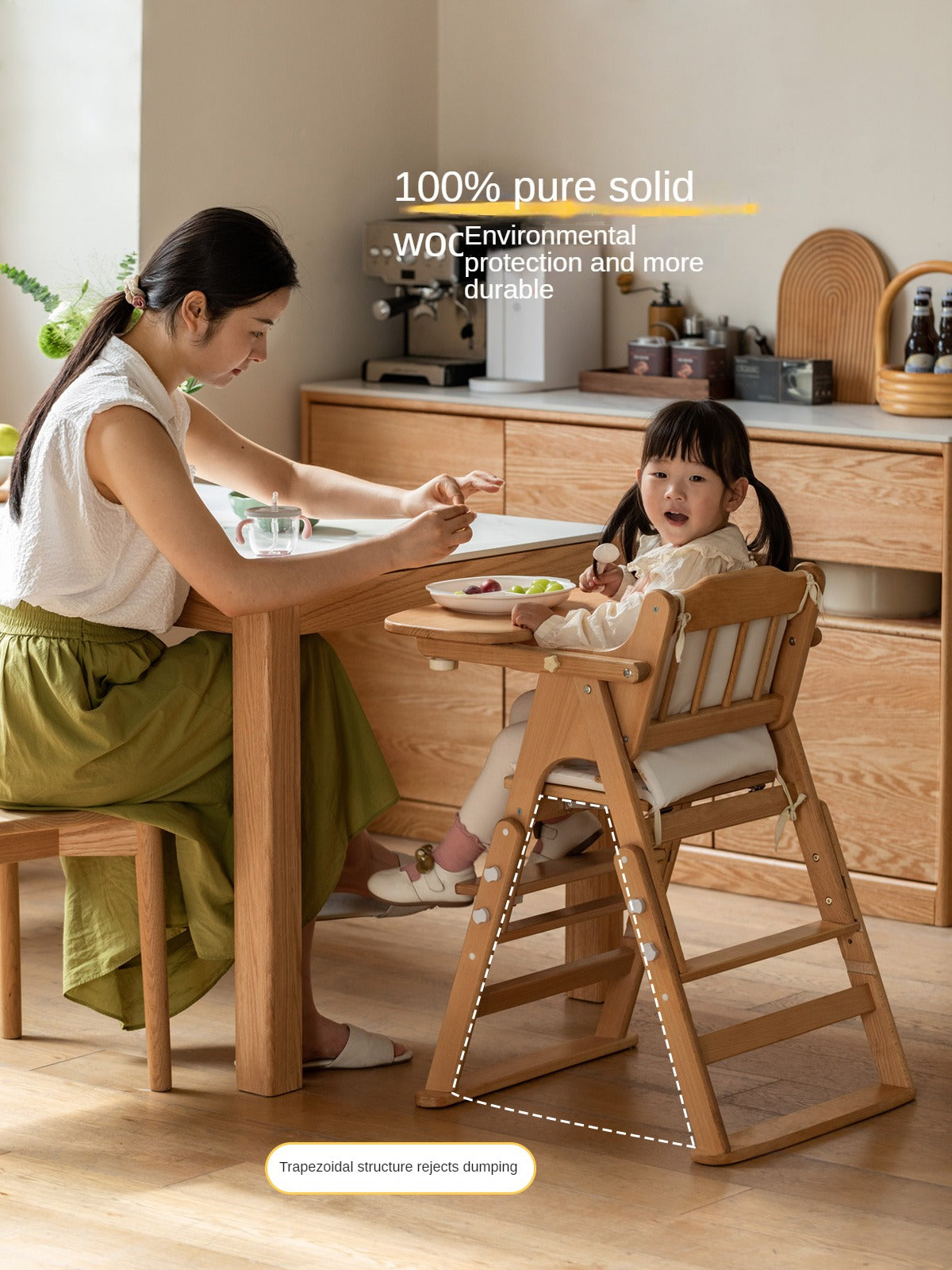 Beech Solid Wood Baby Lifting Dining Chair.