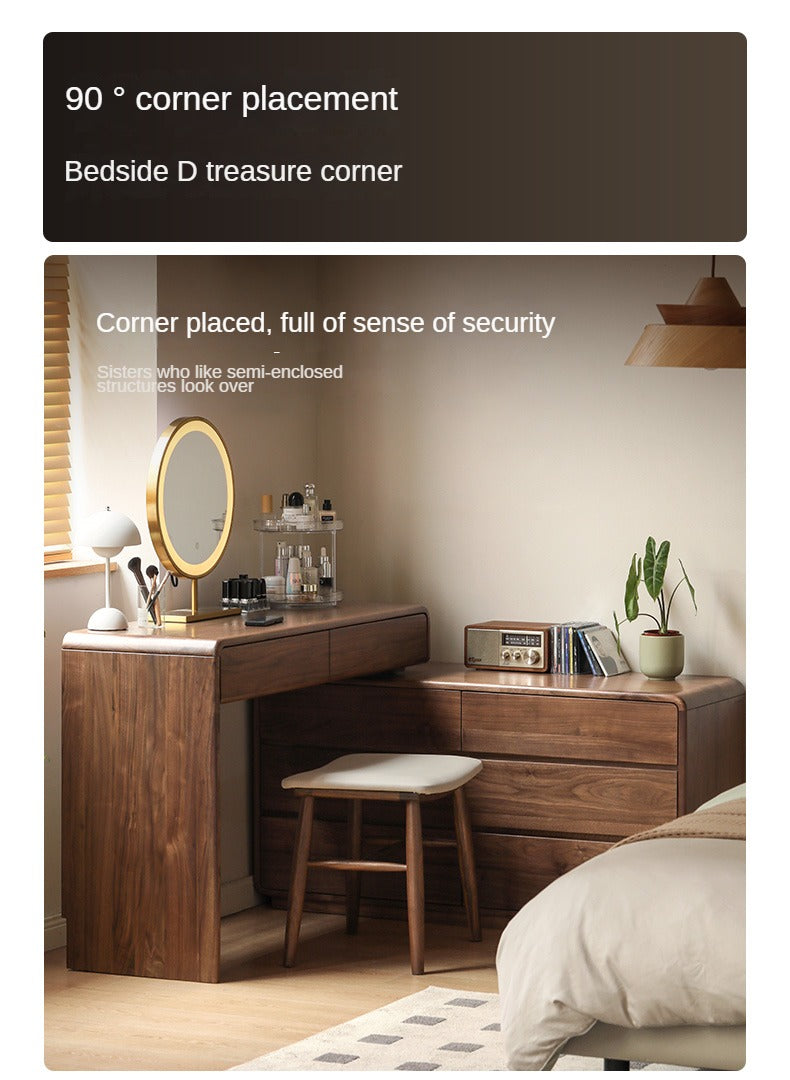 Black Walnut, Sandalwood Solid Wood Dressing Table Chest Of Drawers.