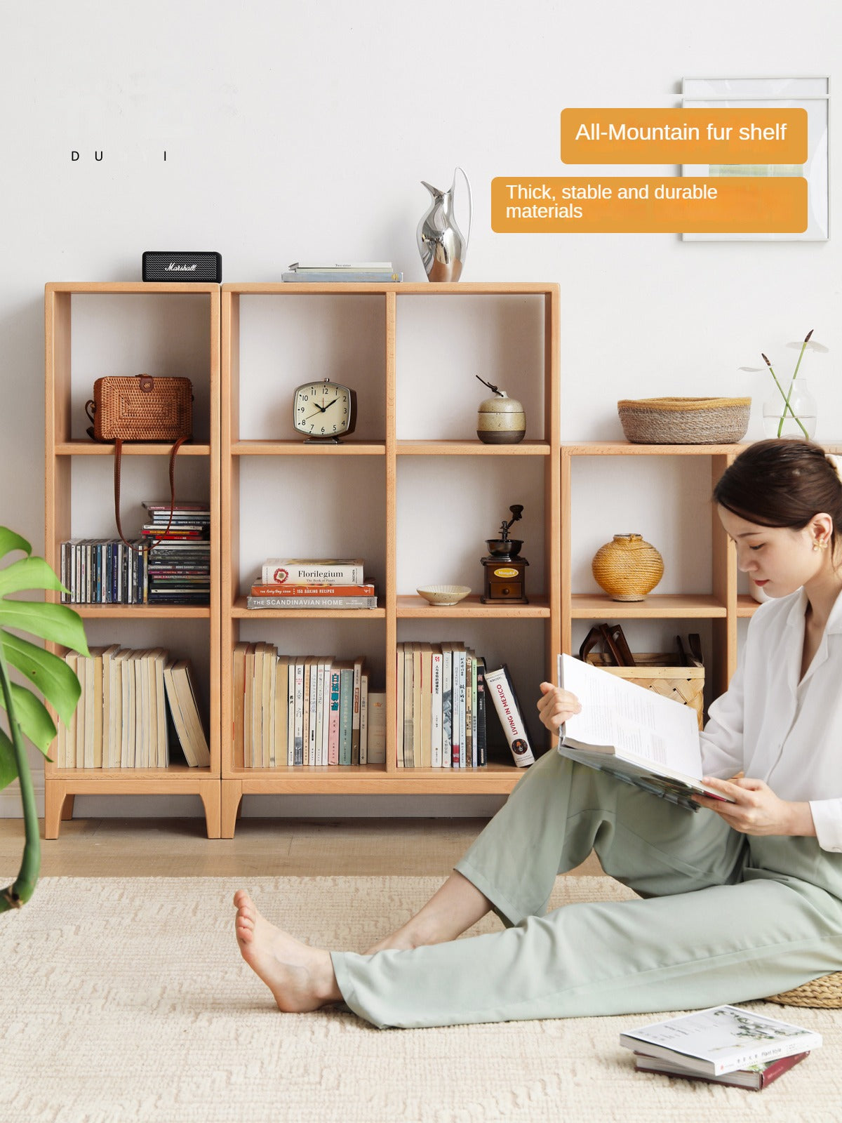 Beech Solid Wood Bookshelf, Nordic Display Rack