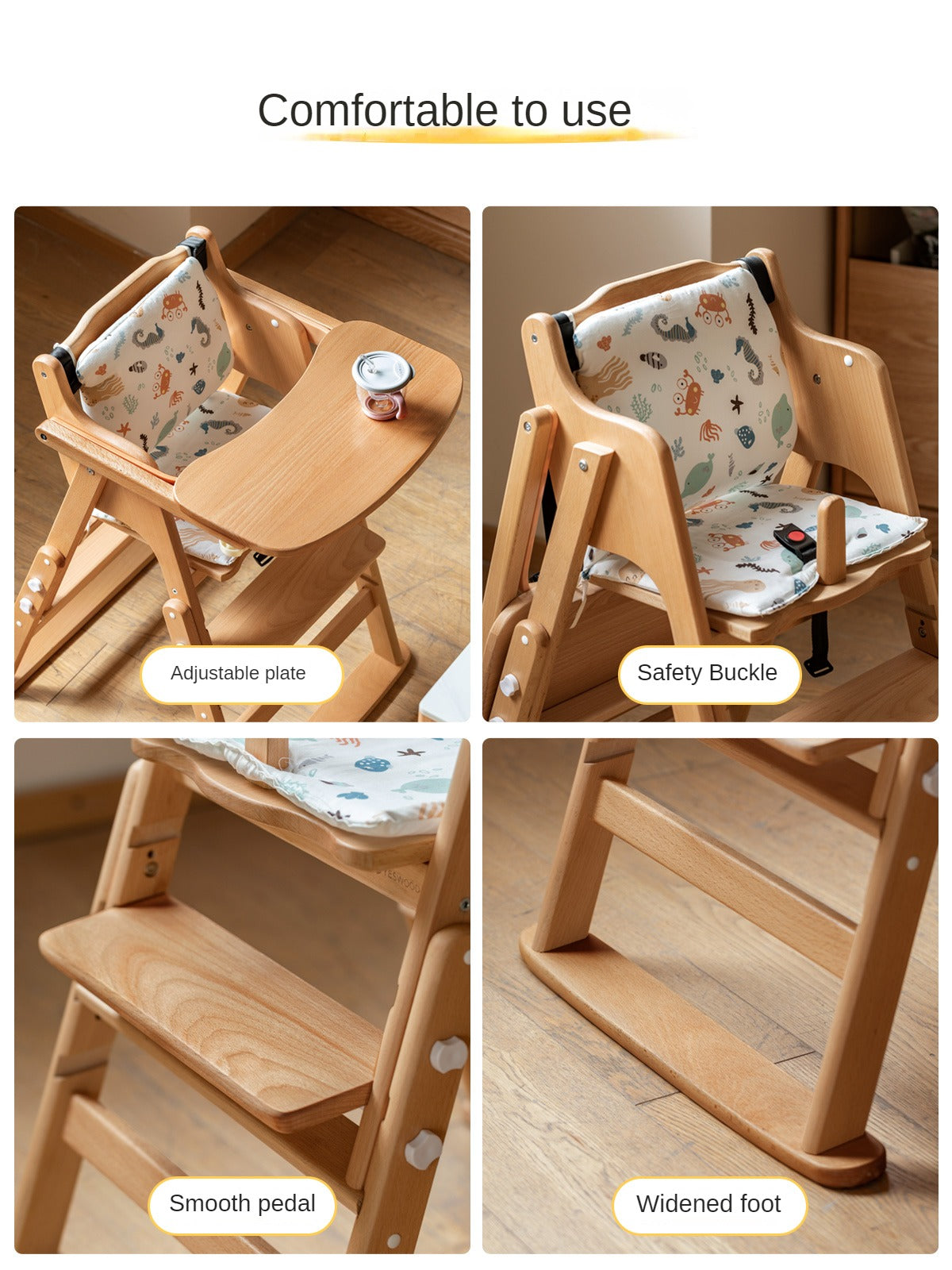 Beech Solid Wood Baby Lifting Dining Chair