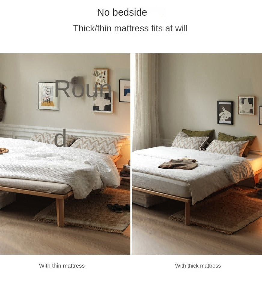 Oak solid wood platform bed, headboard-free bed