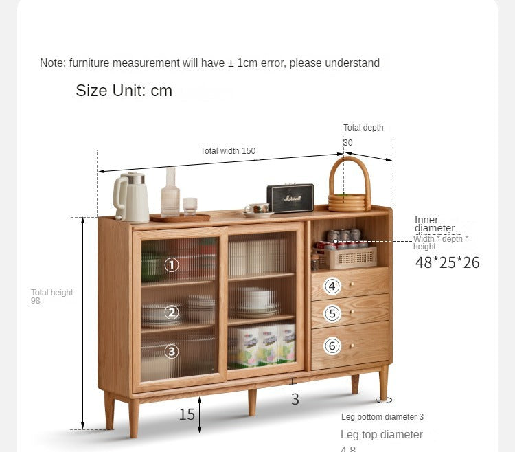Oak, Ash, Black Walnut, Cherry, Beech Solid Wood Ultra-thin Sideboard Sliding Door