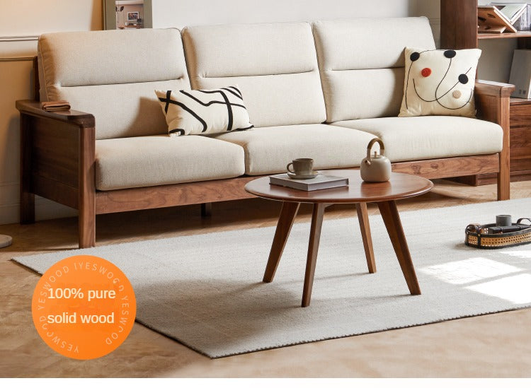 Sandalwood, Black Walnut Solid Wood Fabric Sofa.