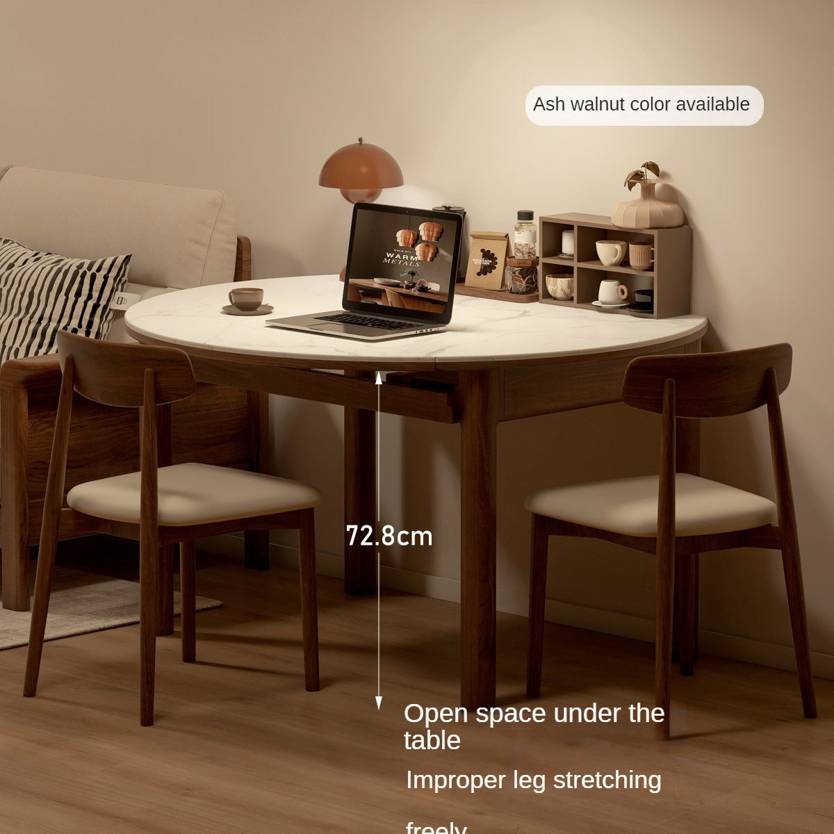 Black Walnut, Ash Solid Wood Rock Plate Folding Dining Table