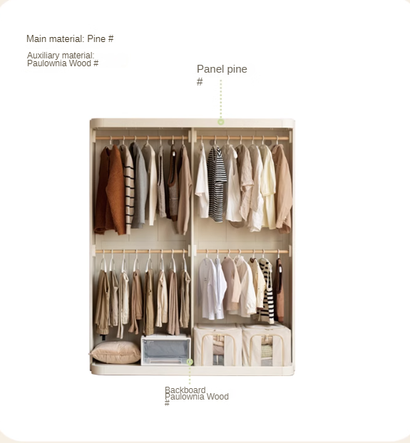 Poplar Solid Wood White Cream Walk-in Curtain Wardrobe.