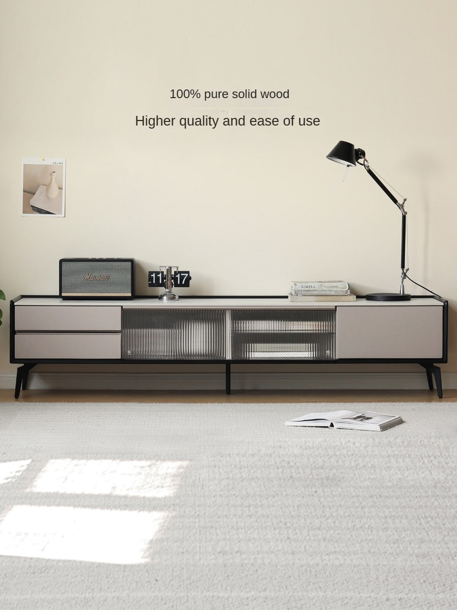 Oak Solid Wood Light Luxury Rock Slab Double Drawer TV Cabinet